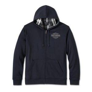 Sudadera Capucha y Cremallera Hombre Harley-Davidson® Men Bar & Shield Plaid Lined Zip-Up Hoodie – Negro