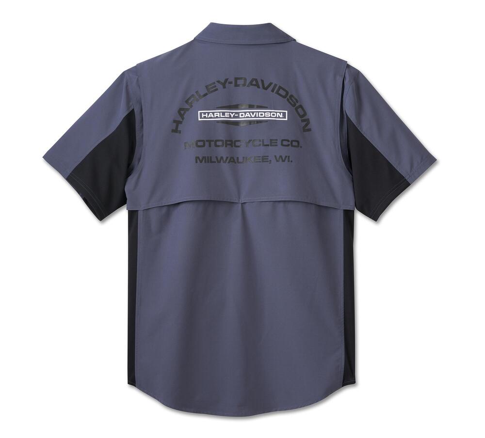Camisa Hombre Harley-Davidson® Men H-D TECH Milwaukee Short Sleeve Shirt – Azul/Negro - Imagen 2