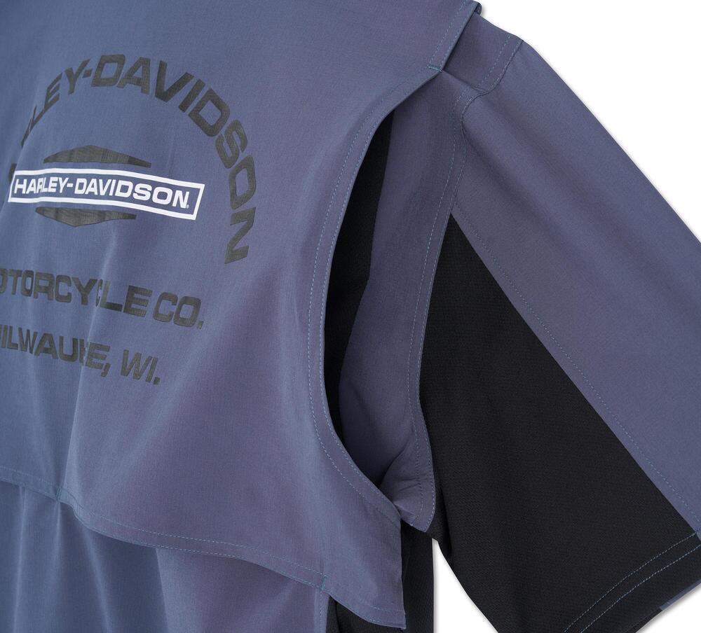 Camisa Hombre Harley-Davidson® Men H-D TECH Milwaukee Short Sleeve Shirt – Azul/Negro - Imagen 3